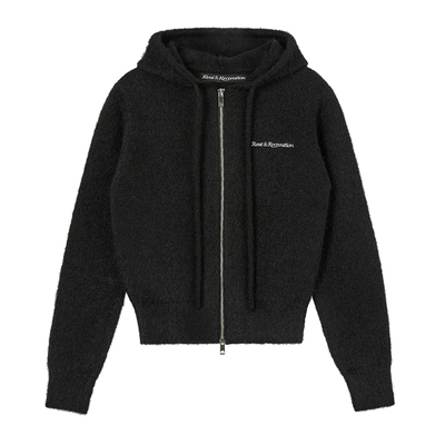 羊毛刺绣logo拉链连帽针织衫