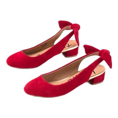 甜美风纯色羊反绒后绑带低帮凉鞋