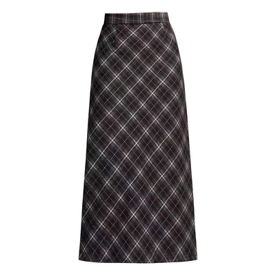 毛呢格子半身裙一步直筒包臀裙子