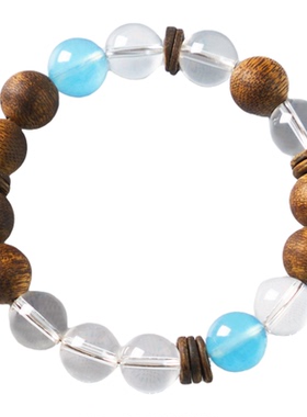 白水晶手串海蓝宝木质招财