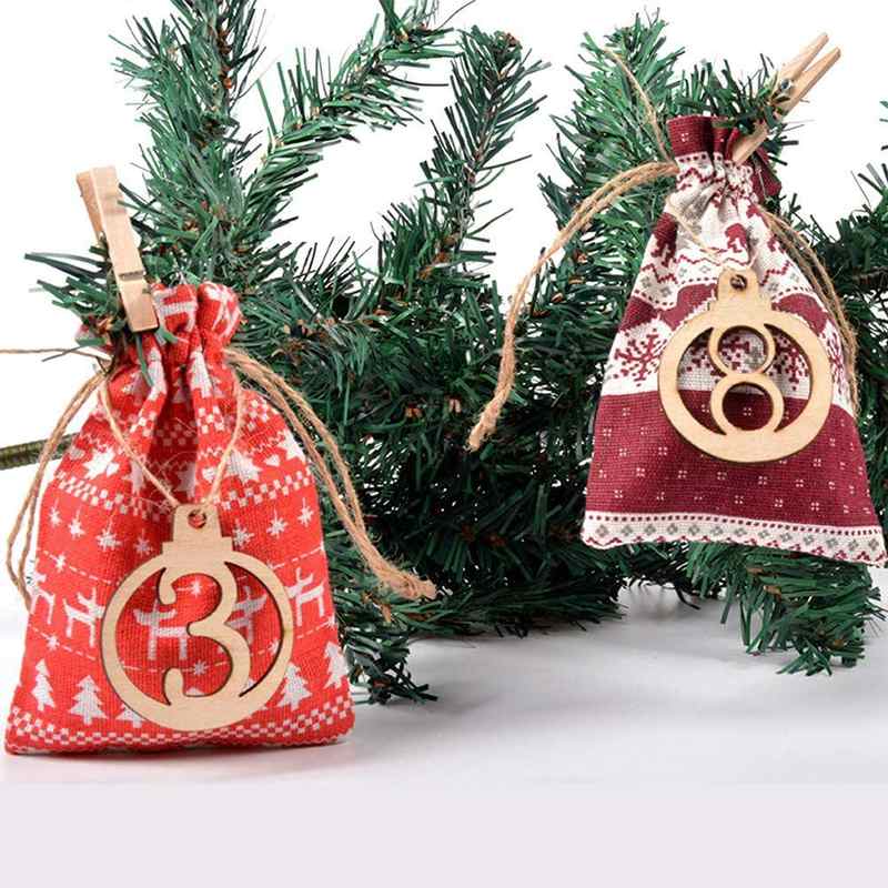 圣诞降临日历袋24个包装袋木礼品袋套装袋糖果倒计时圣诞节套装