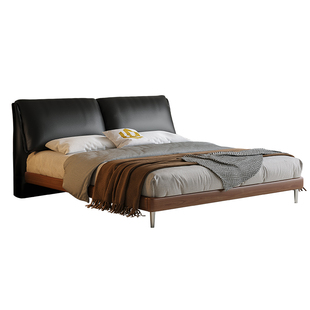 政府补贴DDC中古风大象耳朵真皮床2026新款黑色复古双人床实木床