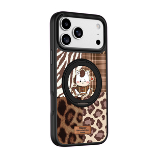 秋冬可爱小马适用苹果17promax手机壳新款旋转磁吸支架iphone16por全包防摔卡通超薄15磨砂豹纹红色保护套女