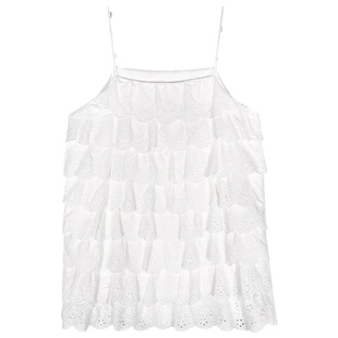 今屿花花连衣裙2025新款女夏季白色蕾丝吊带裙宽松无袖蛋糕裙雪纺