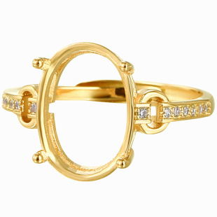 致闺蜜18K金工艺镶嵌蜜蜡翡翠戒指空托配饰 日韩时尚绿松石戒指托