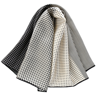 黑米拼色点点真丝斜纹绸方巾男女衬衫丝巾商务装饰领巾桑蚕丝围巾
