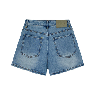 现货孤品清仓 西草儿1019牛仔短裤女夏季全棉宽松浅蓝色a字阔腿裤