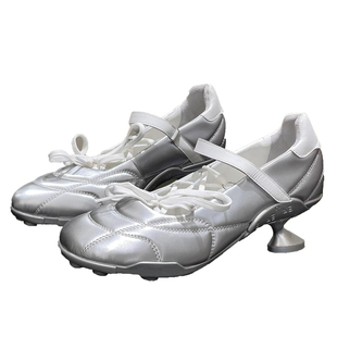 星际银色运动风芭蕾鞋女2026新款设计感小众细跟单鞋酒杯跟高跟鞋