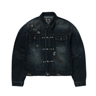Thug Club 25ss 泥染破坏刷蜡做旧牛仔夹克排扣外套 蔡徐坤同款