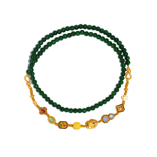 新中式国潮项链女复古祖母绿一款多戴可拆卸珐琅彩琉璃手链锁骨链