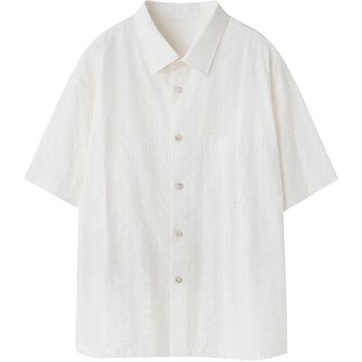 石见山男装纯棉提花透气短袖衬衫