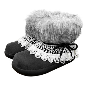 卷毛高保暖灰色厚底毛毛雪地靴女2026新款冬季加绒加厚白棉鞋短靴