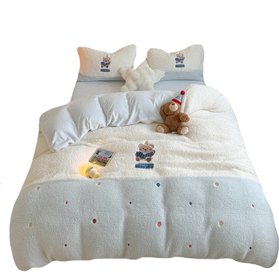 卡通少女冬季羊羔绒少女心四件套