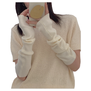 秋冬季百搭女护胳膊堆堆假毛衣袖子遮手臂套针织袖套保暖手套长款