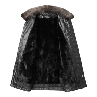 头层牛皮真皮羽绒服皮衣男中长款皮毛一体水貂内胆爸爸皮夹克外套