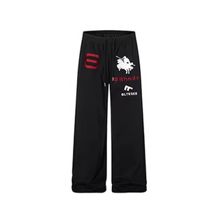 美式阔腿裤女春季战马刺绣baggy黑色运动爵士卫裤休闲松紧腰裤子