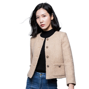 毛呢外套女短款春2026年春秋新款圆领修身呢子长袖欧货小香风外套