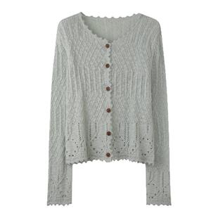 【2/24 零点新品9折】solighter 法式重工钩花长袖针织开衫女春季