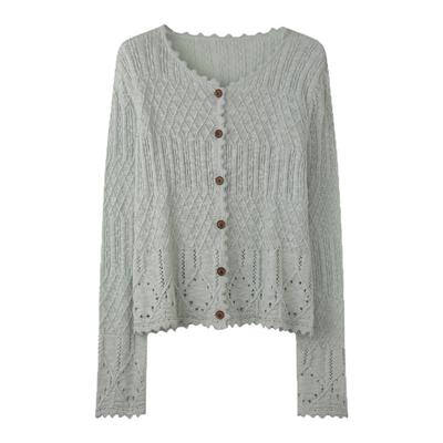 solighter法式重工钩花针织开衫