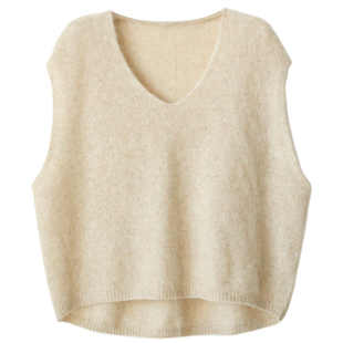 KAKA欧洲客单软糯山羊绒拉绒V领无袖慵懒宽松保暖针织马甲背心女