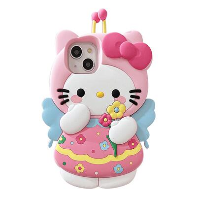 少女粉蝴蝶KT猫适用苹果15手机壳