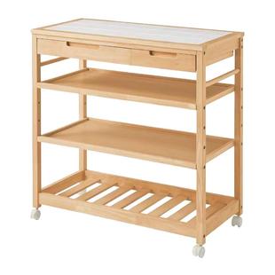 日式实木推车带轮移动多层沙发边几厨房收纳架客厅餐车落地置物架