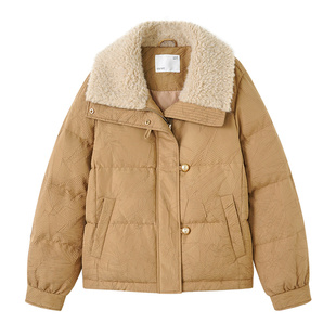 YBAI/亦白 2025冬季新款时尚百搭高级压绉肌理保暖短款羽绒服上衣