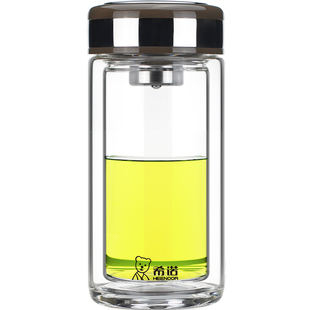 希诺双层玻璃杯带茶漏男士防烫便携高档商务泡茶杯车载新款水杯子