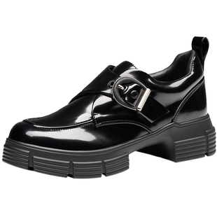 美洋同款潇洒小姐蹀愫2025秋冬英伦风小皮鞋增高厚底孟克鞋乐福鞋