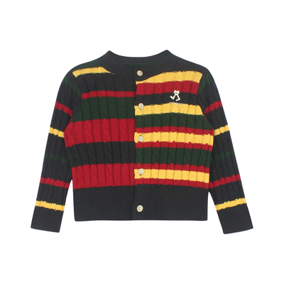 utouto冬季不规则条纹毛衣开衫