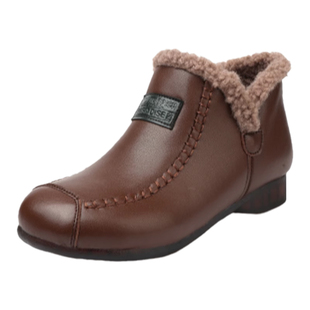 冬季真皮防滑妈妈鞋中老年舒适软底加绒老人棉鞋软皮鞋冬天女鞋子