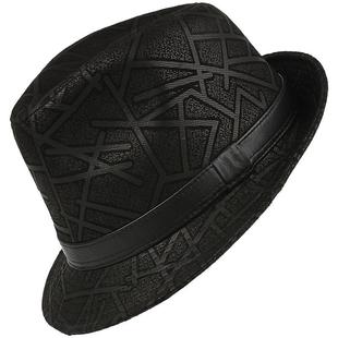 秋冬季真皮帽子中老年人男士礼帽反绒羊皮印花英伦复古爵士牛仔帽