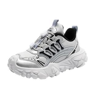 双星免系带儿童鞋子秋季2025新款中大童女童运动鞋男童皮面跑步鞋