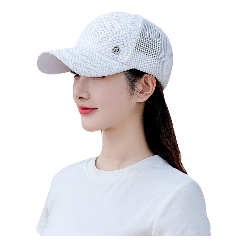 白色帽子女显脸小棒球帽新款弯檐鸭舌帽网纱遮阳帽网眼透气防晒帽