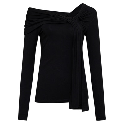 DVF飘带领修身版型黑色针织衫