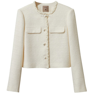 新中式盘扣剪花肌理粗花呢外套