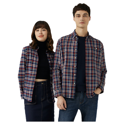 波顿衬衫格子单排扣长袖全棉