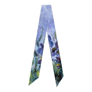 大狮子蕾小姐手绘蓝紫色丁香鸢尾花油画棒飘带丝带长条窄丝巾发带