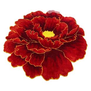 中国风家用红牡丹地毯婚房卧室花卉蓝紫色地垫国花客厅茶几卫浴垫