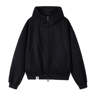 PLAY BOBONUS小众美式重磅纯色宽松潮牌拼接连帽卫衣情侣男女春秋