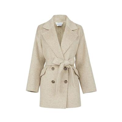 sdeer西装领收腰毛呢短款大衣