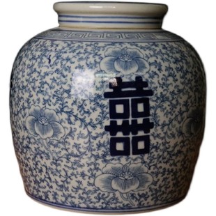 景德镇中式仿古青花手工手绘古典内部施釉茶叶罐储物器皿