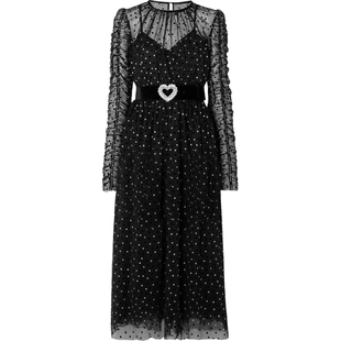 REBECCA VALLANCE女士配腰带金属感波点绢网连衣裙