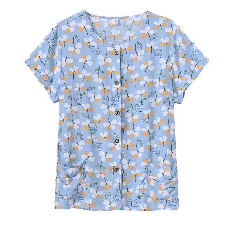 中老年人棉绸睡衣女夏季薄款夏奶奶宽松妈妈绵绸人造棉家居服套装