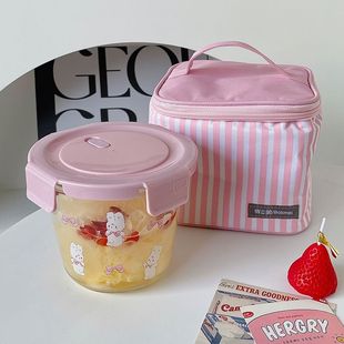 博立美批发微波炉分隔带饭便当盒保鲜碗带餐 ins风高硼硅玻璃饭盒