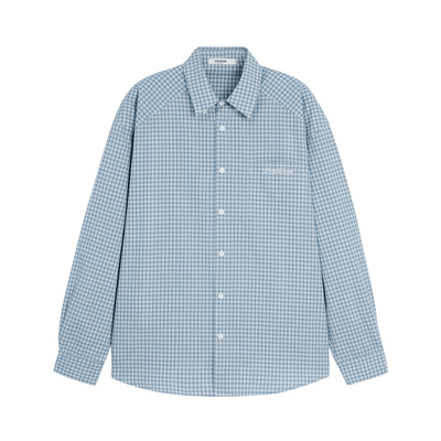 【蓝调】BODYDREAM中古蓝白翻领格子衬衫男松弛长袖衬衣知识分子