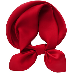 中国红真丝小方巾男女童春秋护颈小围脖大红色丝绸桑蚕丝丝巾亲子