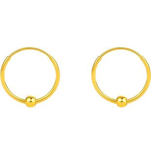 周六福黄金耳饰女计价5G金亮面圆珠圆环耳环耳饰无极金新年礼物