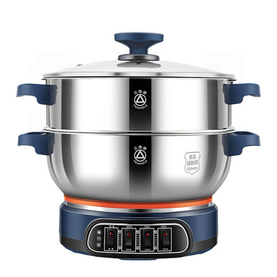 三角牌304不锈钢电炒锅加厚多功能家用蒸煮一体电热锅大容量电锅