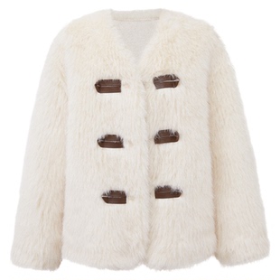 LULUALWAYS我爱露露冬季新款名媛千金保暖仿狐狸毛短款毛绒外套